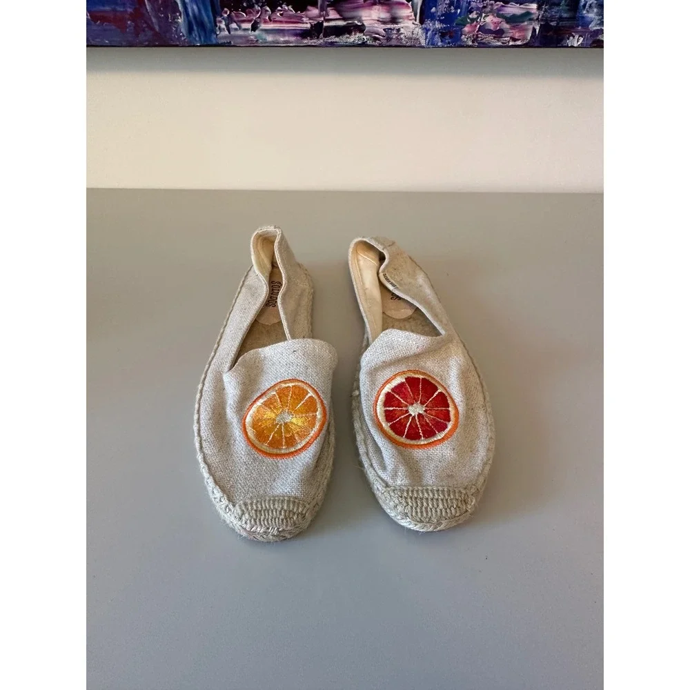 Soludos Oranges Espadrille Flats in Beige Citrus| Size 8